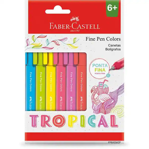 Caneta Fine Pen Color Tropical, 0.4mm, Faber-Castell - BT 6 UN