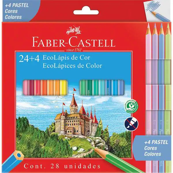 Lápis de Cor EcoLápis 24 Cores + 4 Pastel Faber-Castell CX 1 UN