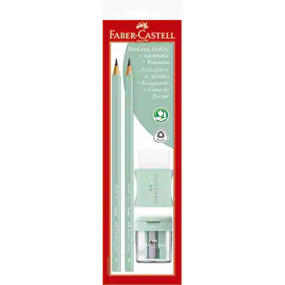 Kit Lápis Grafite Pastel Verde 2 EcoLápis n.2 + Apontador + Borracha Faber-Castell BT 4 UN