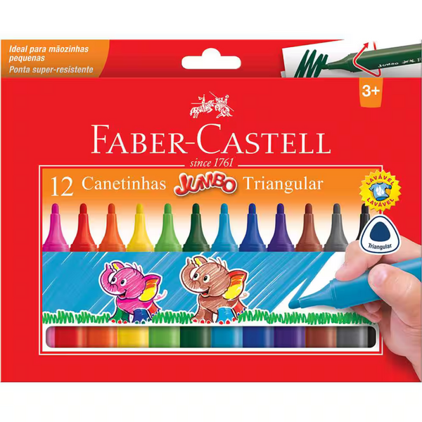 Canetinha Triangular Jumbo 12 Cores Faber-Castell