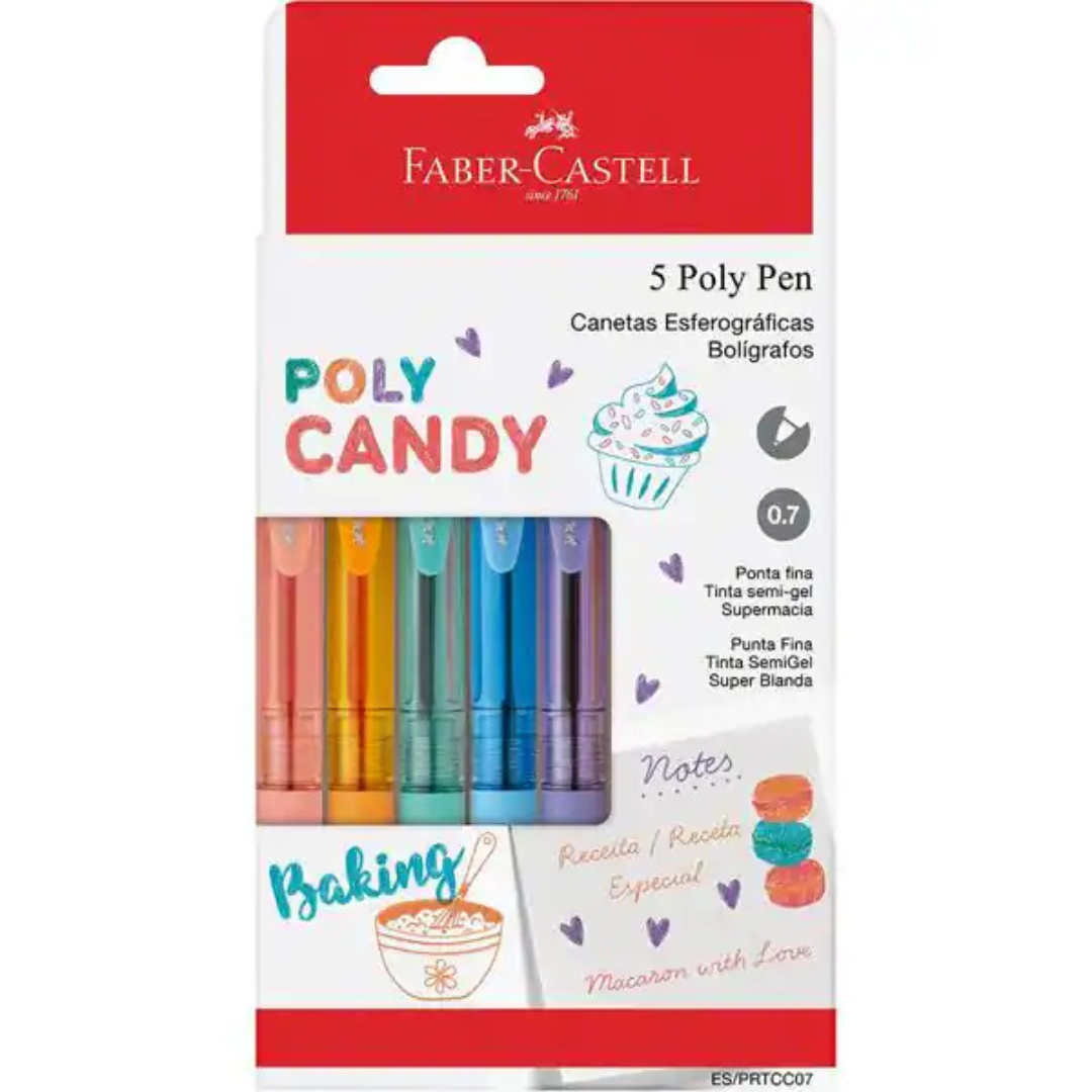 Caneta Esferográfica Poly 0.7mm Faber-Castell, Candy Colors CX 5 UN