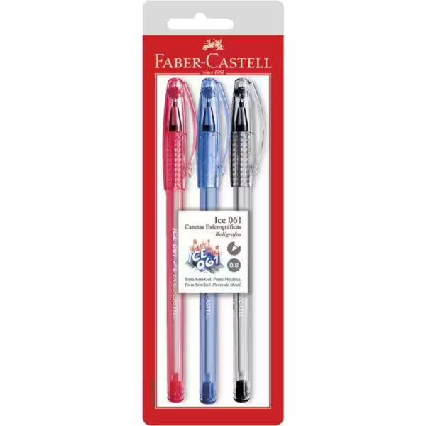 Caneta Esferográfica Ice 061 Office 0.8mm 3 Cores Faber-Castell BT 1 UN