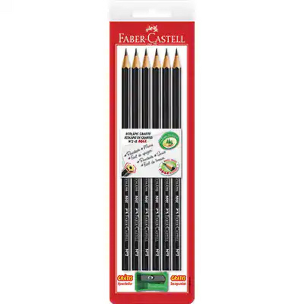 Lápis Grafite EcoLápis n.2 Sextavado Com Apontador Faber-Castell BT 6 UN