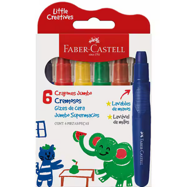 Giz de Cera Jumbo Supermacio, Little Creatives, 6 Cores, Faber-Castell - ET 6 UN